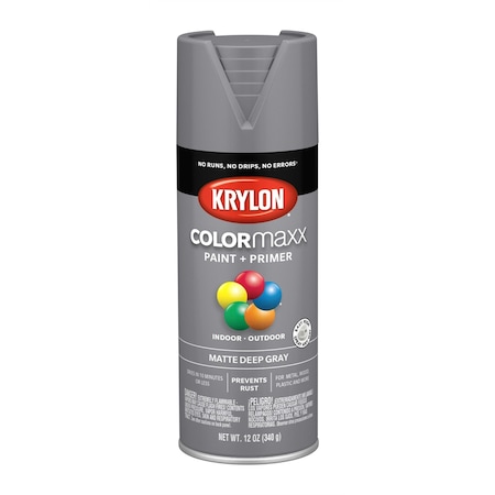 Krylon Spray Paint, Matte Deep Gray, Matte, 12 oz 5550